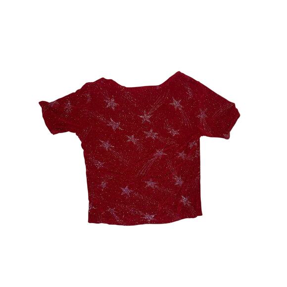 Vintage Stretch Rhinestone Shooting Star Top Women’s Medium – Y2K Sparkle Tee - Picture 4 of 5